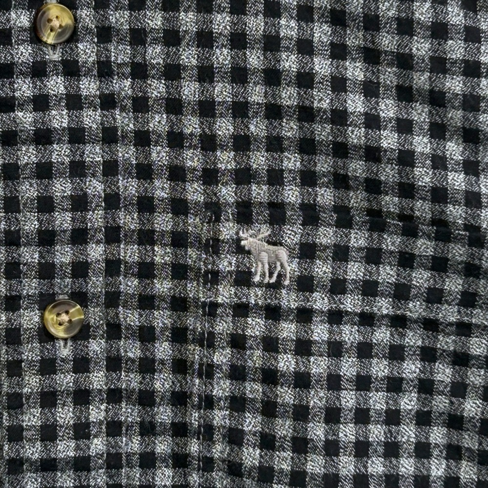 Abercrombie Fitch Muscle Fit Shirt Mens M Black Gingham Long Sleeve Preppy Moose - Picture 3 of 8